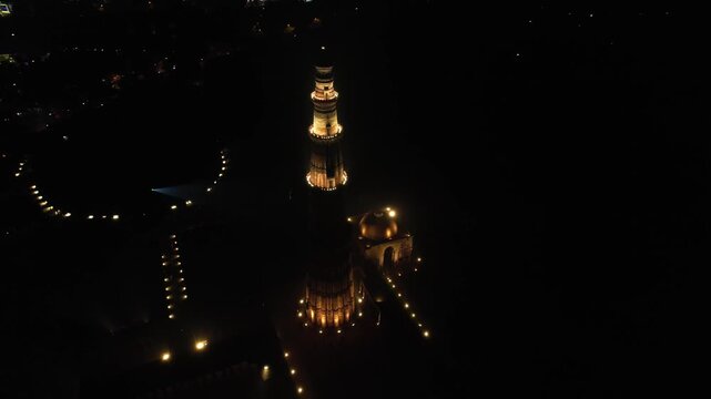 Drone clip of Qutub Minar a Unesco world heritage site in Delhi capital of India