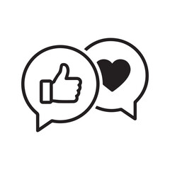 Positive Feedback Icon with Like and Love in Speech Bubbles, Customer Review Line Art Symbol.
