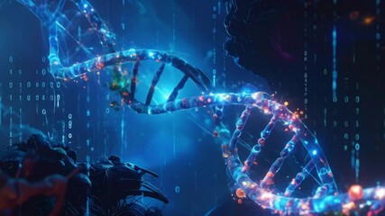 Abstract Visualization of Human Genome with Binary Code Streaming Background - Powered by Adobe