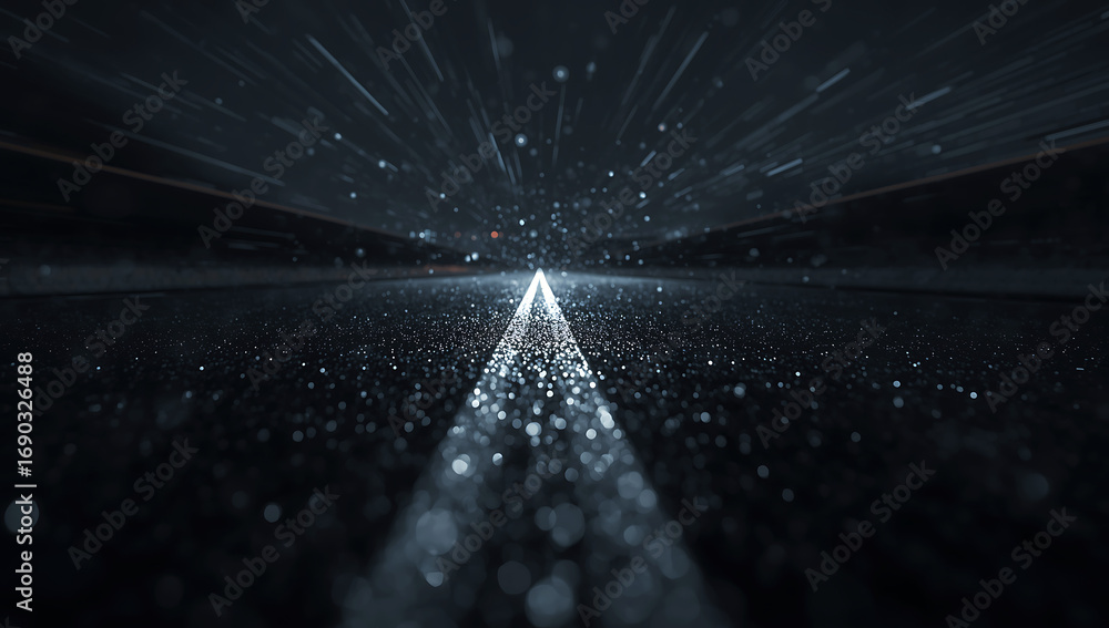 Poster abstract futuristic digital tunnel with glowing particles and light streaks creating a sense of spee
