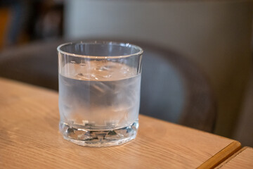 A glass of iced water on the table