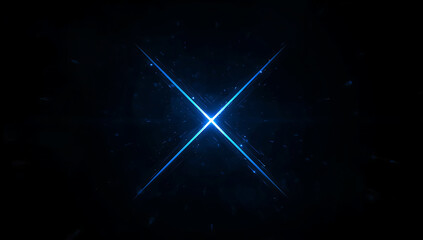 Abstract glowing blue neon letter x symbol with light streaks on a dark black background