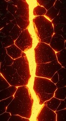Obraz premium Fiery Lava Crack in Dark Volcanic Rock with Bubbles magma fire