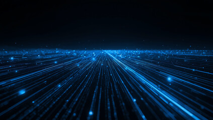 Obraz premium Futuristic digital highway of glowing blue data streams receding into the dark digital abyss