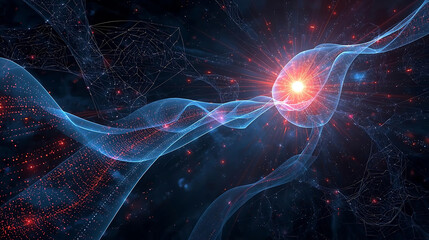 Abstract visualization of cosmic energy or a technological singularity with glowing light and intricate webs of light