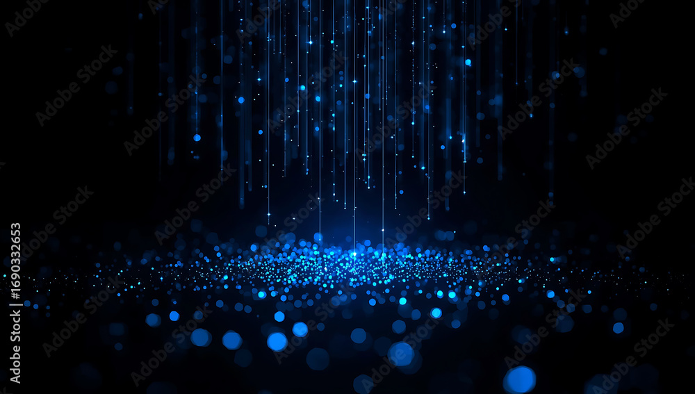 Aufkleber abstract digital stream of glowing blue particles descending into a dark futuristic technological da