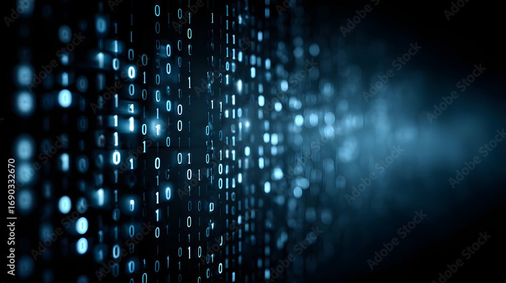 Poster blue data technology background vector with binary cde