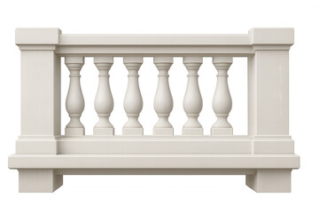 White balustrade with balusters isolated on transparent background, ideal for architectural visualizations