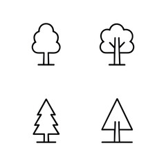 Simple hand drawn line art icons representing different types of trees