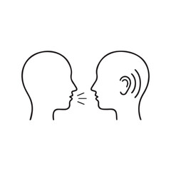 Verbal Communication Icon, Person Speaking and Listening, Mouth to Ear Line Art Symbol.
