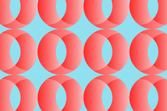 Geometric pattern with red-orange overlapping rings on a light blue background. The rings
