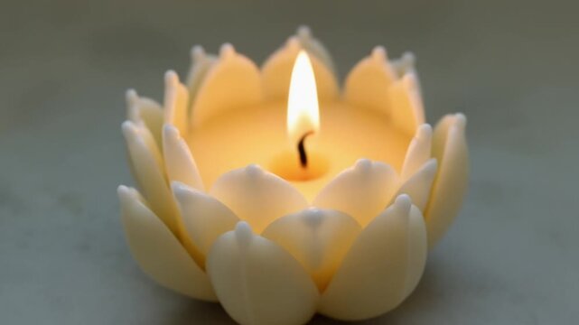 Slow move over lotus flower shape candle burn together