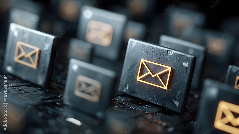Poster network of binary with secure email icons, a digitalfortress for online corresondence
