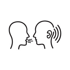 Verbal Communication Icon, Person Speaking and Listening, Mouth to Ear Line Art Symbol.
