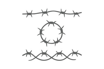 Barbed wire. Black silhouette of the barbed wire isolated on white background.