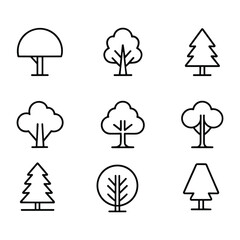 Collection of simple line art icons representing various tree types
