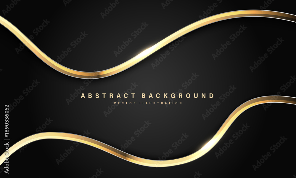 Poster abstract luxury gold ribbon line curve overlap on black design modern background vector