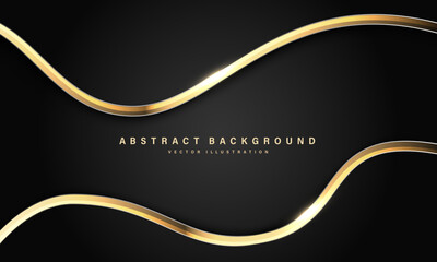 Abstract luxury gold ribbon line curve overlap on black design modern background vector
