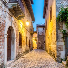 Obraz premium Old European alley at twilight