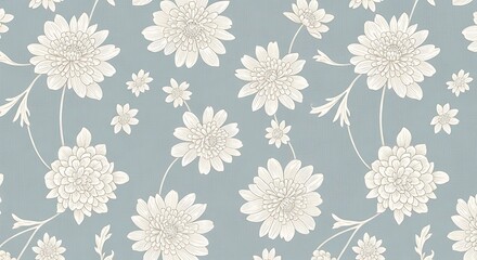 Seamless floral pattern with white flowers on a blue background