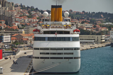 Classic cruiseship cruise ship liner Classica in Dubrovnik port, Croatia during summer Adria...