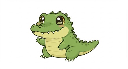 Fototapeta premium Schattige groene krokodil lacht vrolijk zacht licht. AI Generated