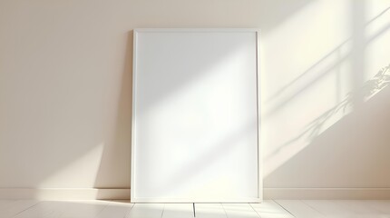 An empty frame leaning against a wall in the afternoon light.