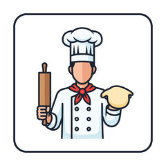 Cartoon Chef Holding Rolling Pin and Dough: Bakery Icon