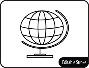 A modern line art icon of a classic globe, representing global learning, geography, and worldwide connections. Perfect for educational, travel, or business-related content.