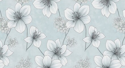 Fototapeta premium Seamless pattern of white flowers on a light blue textured background