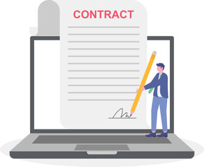 Flat electronic contract with people characters concept.

