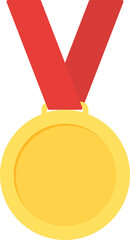 Gold Medal with Red Ribbon Flat Design Illustration for Sports Achievement and Award