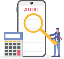 Audit service, enterprise accounting, core banking IT system concept with tiny people.

