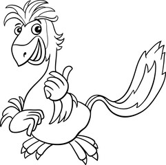cartoon Caudipteryx or feathered dinosaur character coloring page