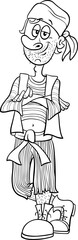 funny cartoon young pirate or corsair character coloring page