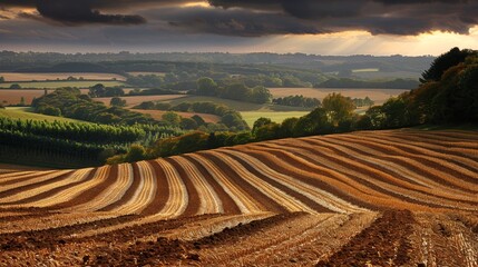 Dramatic storm clouds billowing above a golden wheat field under an ominous and turbulent sky