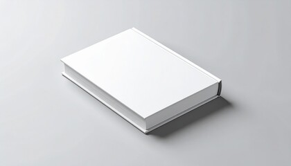Fototapeta premium A closed blank book lying on a gray surface, representing creativity, potential, untold stories, empty canvas for ideas, design mockup for authors or publishers