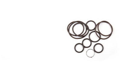 Collection of rubber o-rings in various sizes on white background  