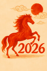 red fire horse 2026- chinese zodiac new year illustration 