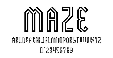 Set of alphabets font letters and numbers modern abstract design with line maze concept vector illustration
