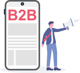 B2B marketing, sales representative, personalized selling concept with tiny people.


