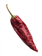 Single dried chili pepper isolated on white background for culinary uses food photography minimalist style
