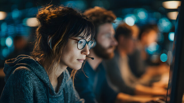 A team of IT professionals working on computers, exeplifying the importance oftechnology and informationlabor Generative AI