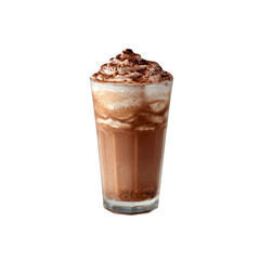 Iced Chocolate Drink with Whipped Cream and Cocoa Topping in Glass