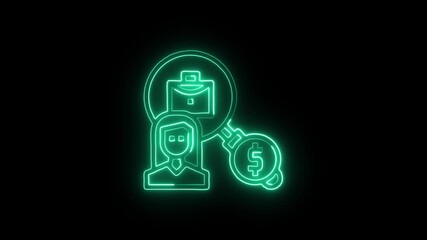 Job Search Icon Animation with Glowing Lines on Black Background