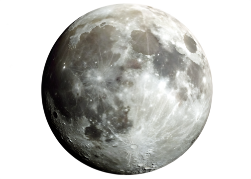 Close-up of the Full Moon with Visible Craters and Starry Background space astronomy isolated on a transparent background