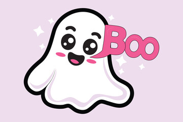 Cute Boo Ghost Cartoon Halloween Vector Illustration for T-Shirts