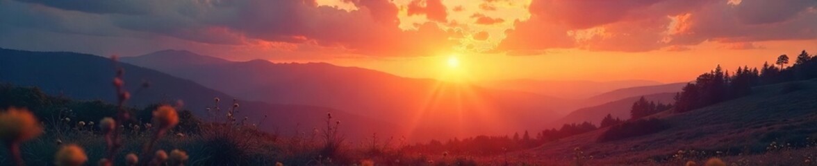 Serene landscape at sunset, perfect for promoting tranquility and inner peace  Ideal for meditation, yoga, mindfulness, and relaxation apps ,  serene,  rejuvenation,  grass