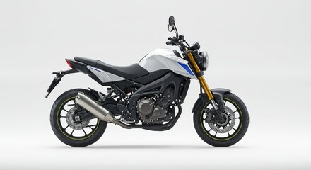 Fototapeta premium Stylish white yamaha mt09 motorcycle isolated on white background, showcasing its design