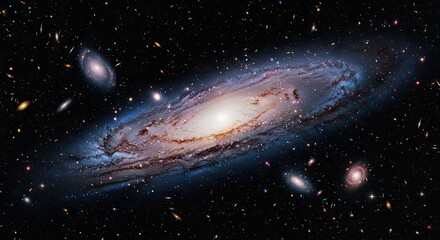 Andromeda Galaxy's Brilliant Display Amidst the Starry Cosmos with Cosmic Dust and Distant Galaxies